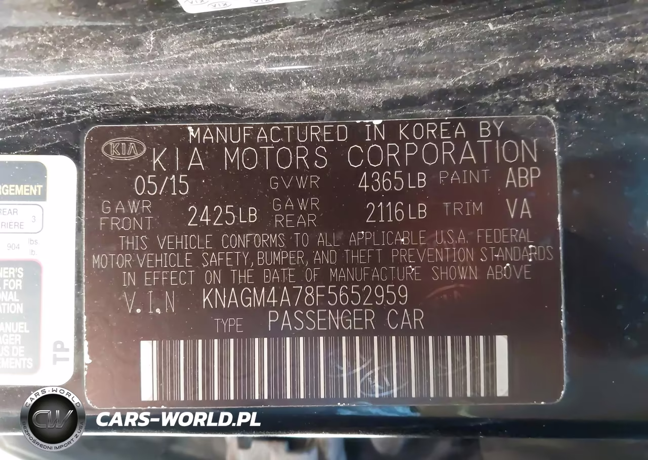 2015 Kia Optima Lx VIN:KNAGM4A78F5652959 - 9