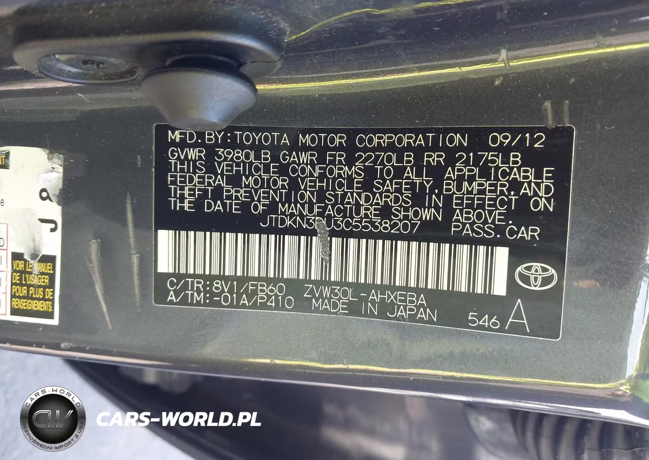 2012 Toyota Prius Two VIN:JTDKN3DU3C5538207 - 9