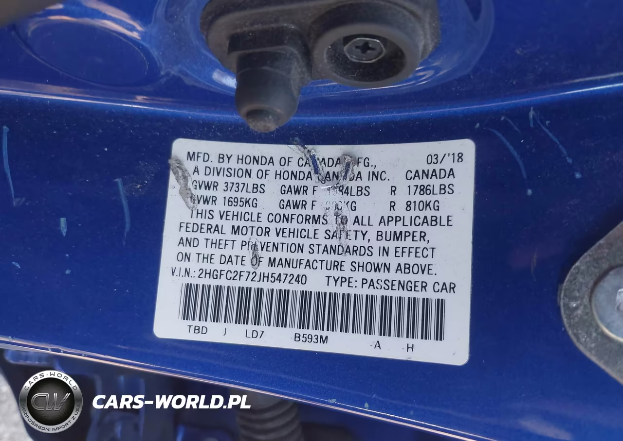 2018 Honda Civic Ex VIN:2HGFC2F72JH547240 - 9