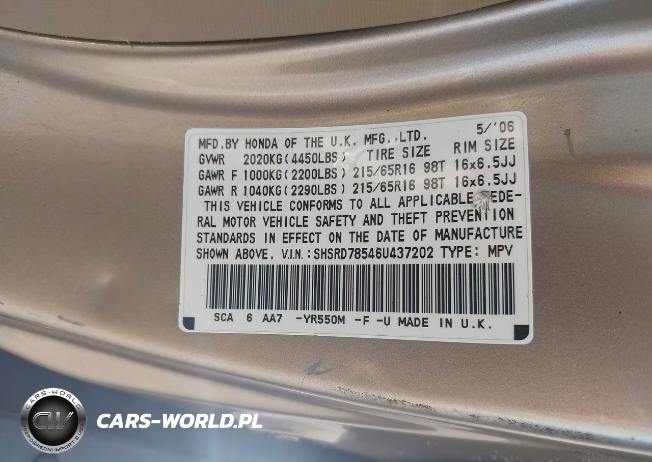 2006 Honda Cr-V Lx VIN:SHSRD78546U437202 - 9