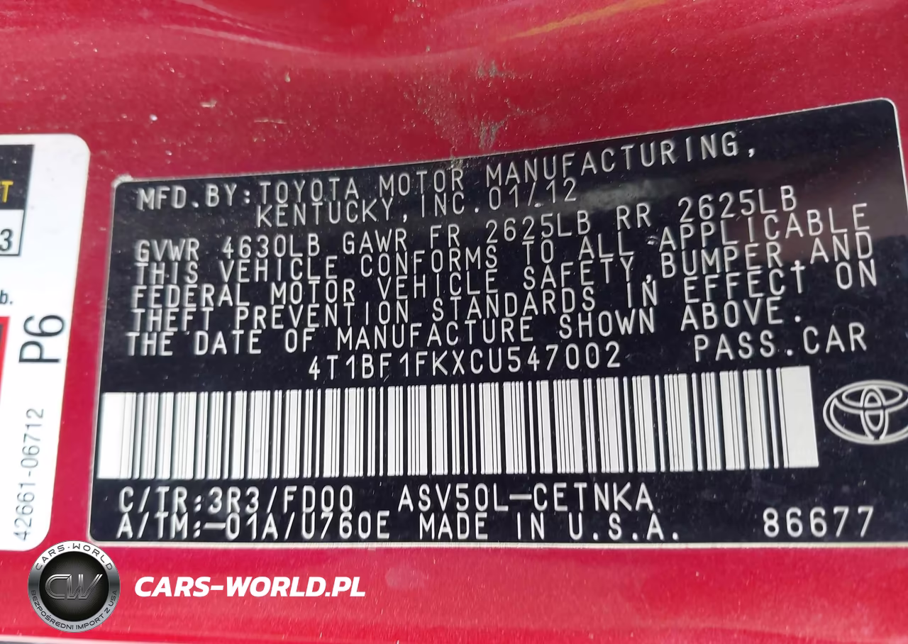 2012 Toyota Camry Le VIN:4T1BF1FKXCU547002 - 9