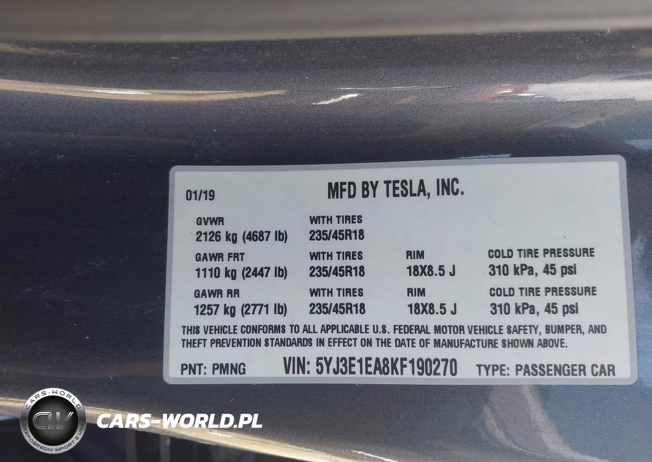 2019 Tesla Model 3 Long Range-Mid Range-Standard Range-Standard Range Plus VIN:5YJ3E1EA8KF190270 - 9