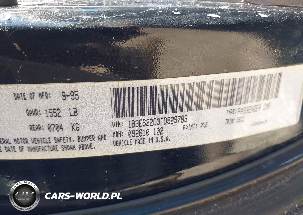 1996 Dodge Neon VIN:1B3ES22C3TD529783 - 9