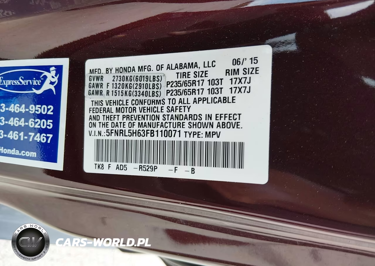 2015 Honda Odyssey Ex-L VIN:5FNRL5H63FB110071 - 9