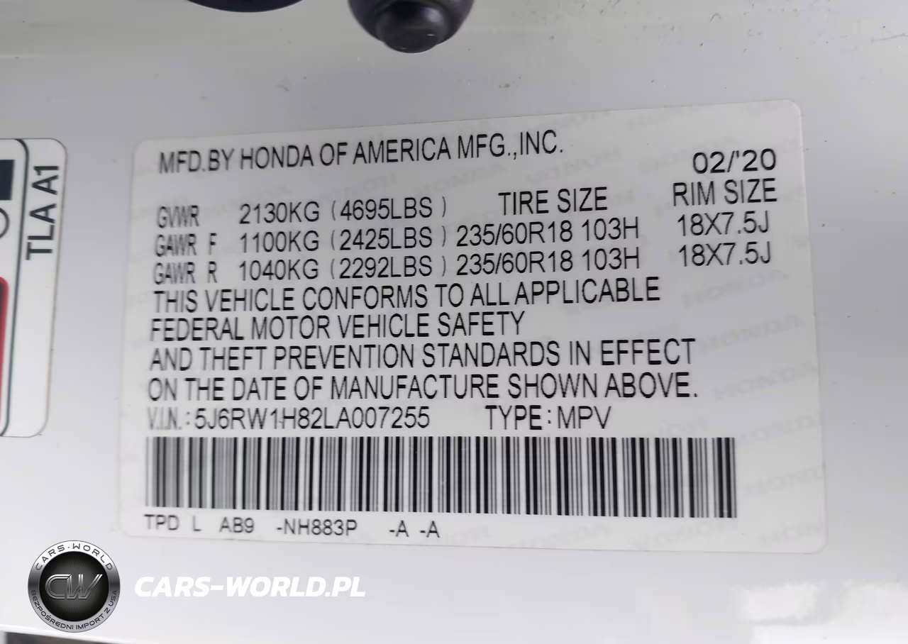 2020 Honda Cr-V 2Wd Ex-L VIN:5J6RW1H82LA007255 - 9