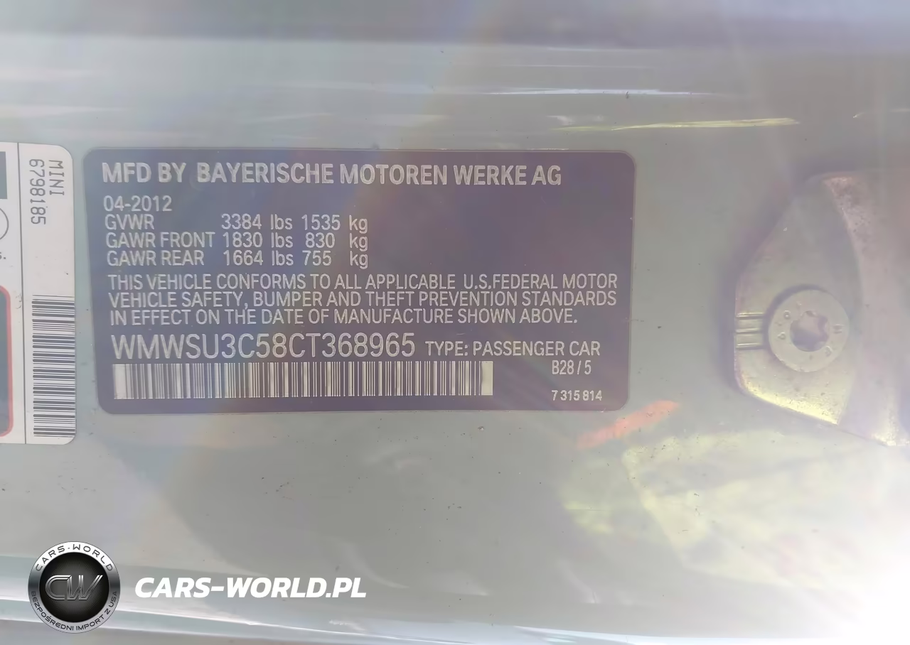 2012 Mini Cooper VIN:WMWSU3C58CT368965 - 9