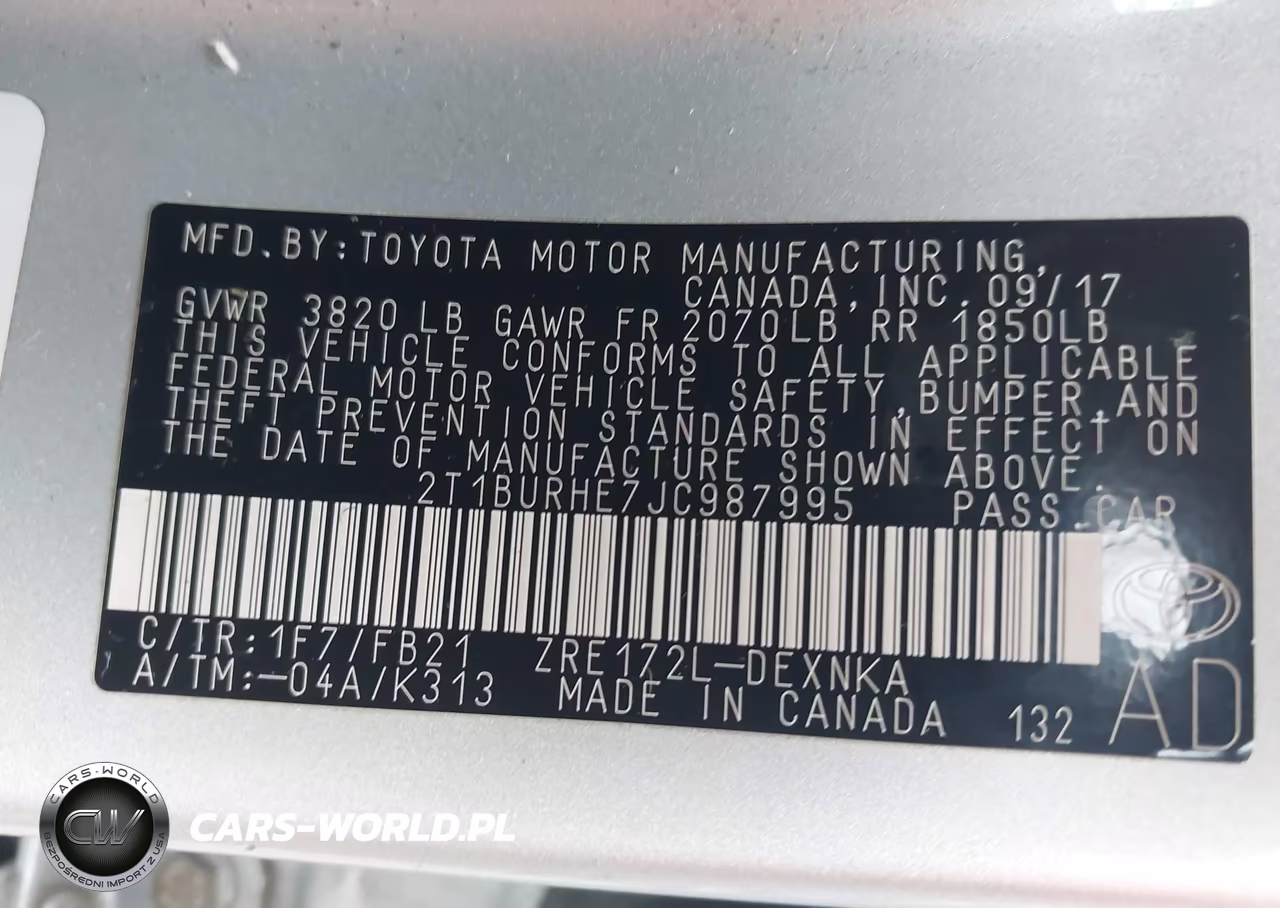 2018 Toyota Corolla Le VIN:2T1BURHE7JC987995 - 9