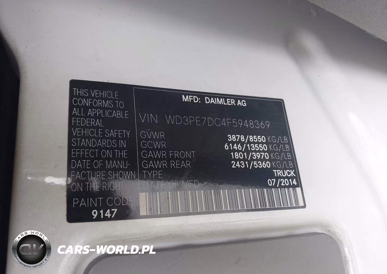 2015 Mercedes-Benz Sprinter 2500 Normal Roof VIN:WD3PE7DC4F5948369 - 9