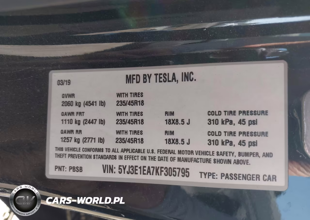 2019 Tesla Model 3 Long Range-Mid Range-Standard Range-Standard Range Plus VIN:5YJ3E1EA7KF305795 - 9