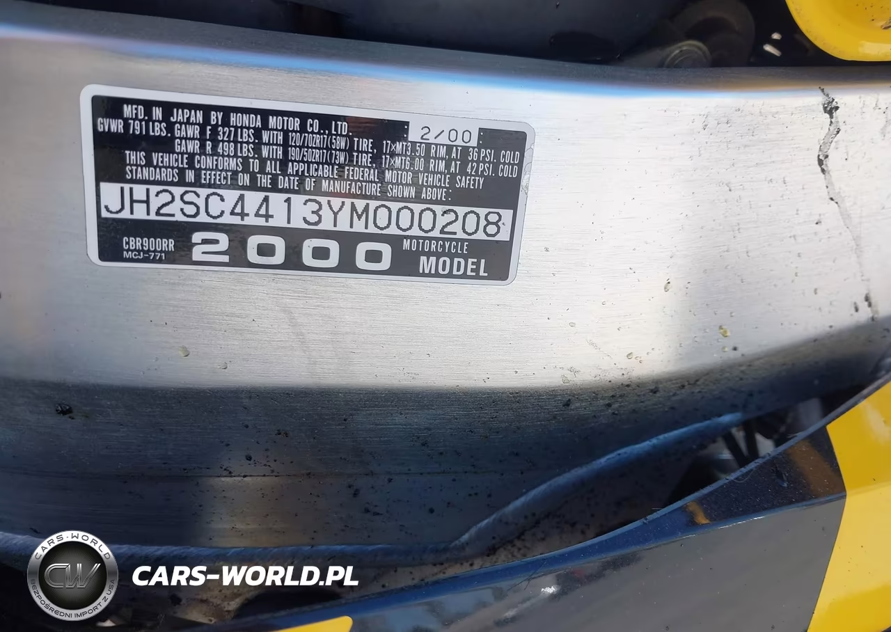 2000 Honda Cbr900 Rr VIN:JH2SC4413YM000208 - 10