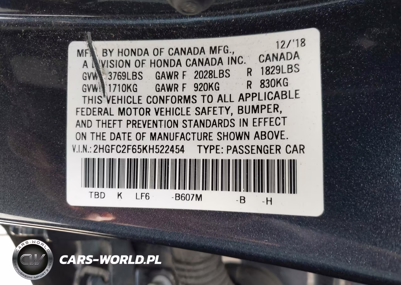 2019 Honda Civic Lx VIN:2HGFC2F65KH522454 - 9