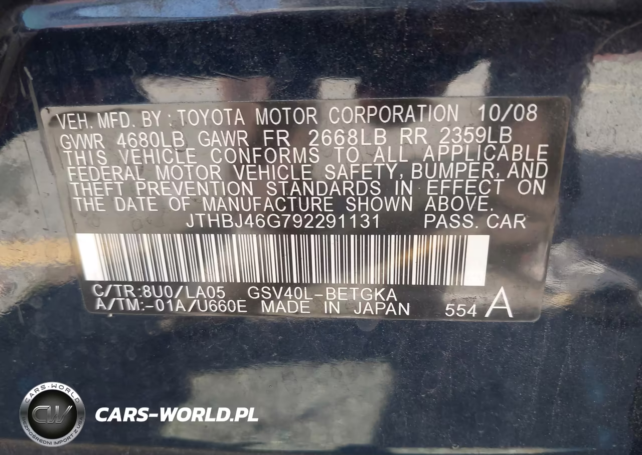 2009 Lexus Es 350 VIN:JTHBJ46G792291131 - 9