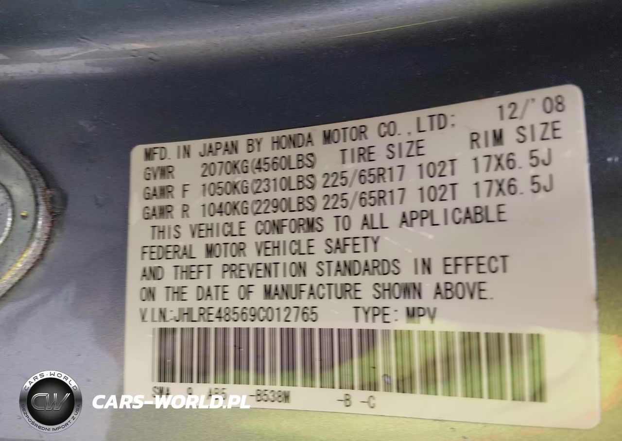 2009 Honda Cr-V Ex VIN:JHLRE48569C012765 - 9