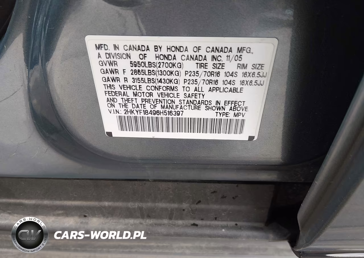 2006 Honda Pilot Ex VIN:2HKYF18496H516397 - 9