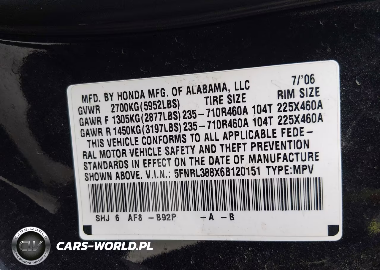 2006 Honda Odyssey Touring VIN:5FNRL388X6B120151 - 9