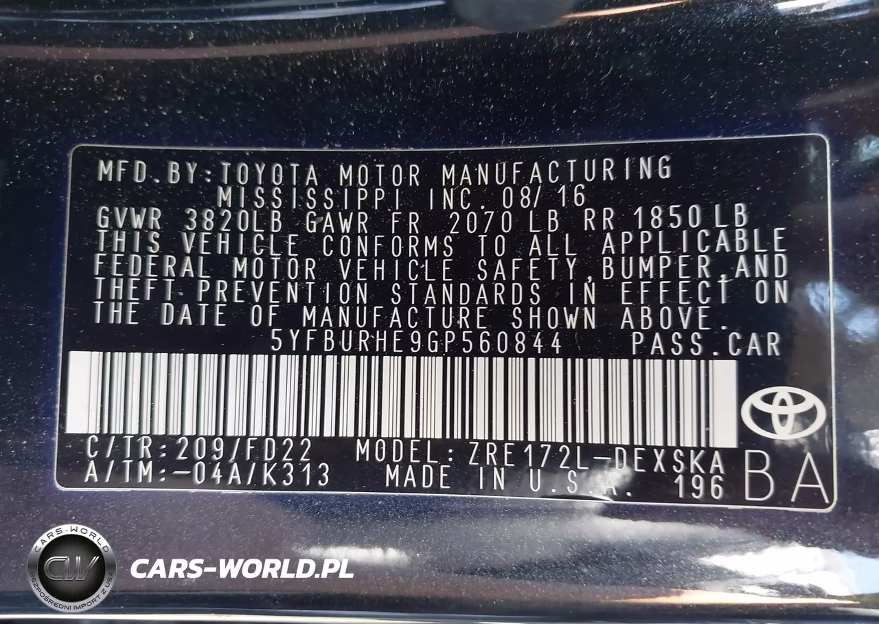 2016 Toyota Corolla S Plus VIN:5YFBURHE9GP560844 - 9