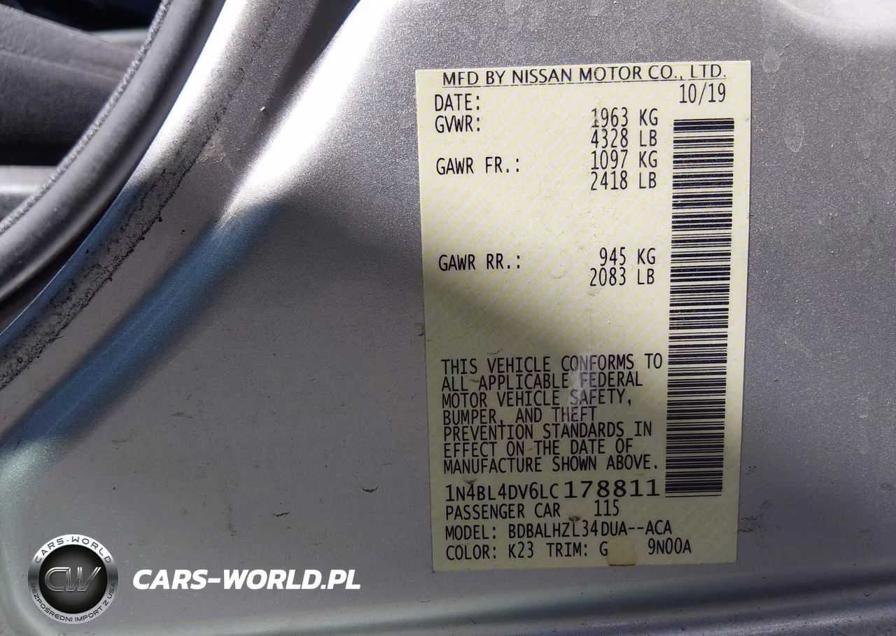 2020 Nissan Altima Sv Fwd VIN:1N4BL4DV6LC178811 - 9