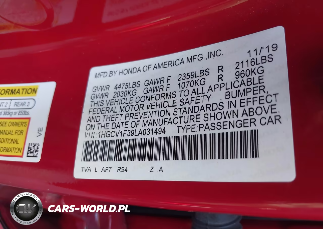 2020 Honda Accord Sport VIN:1HGCV1F39LA031494 - 9
