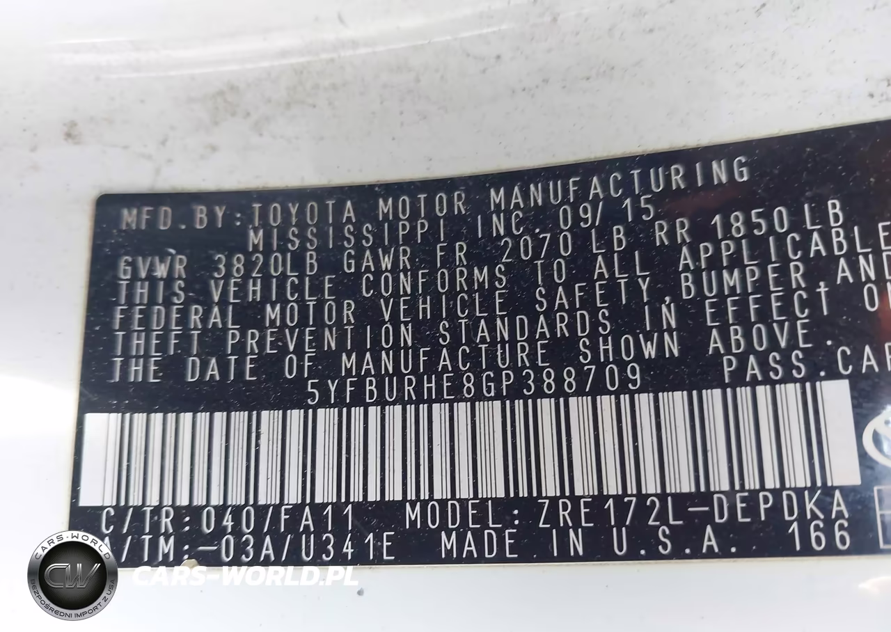 2016 Toyota Corolla L VIN:5YFBURHE8GP388709 - 9