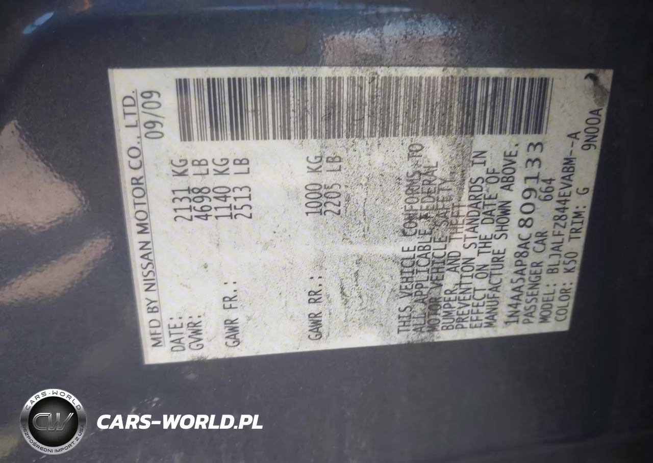 2010 Nissan Maxima 3.5 Sv VIN:1N4AA5AP8AC809133 - 9