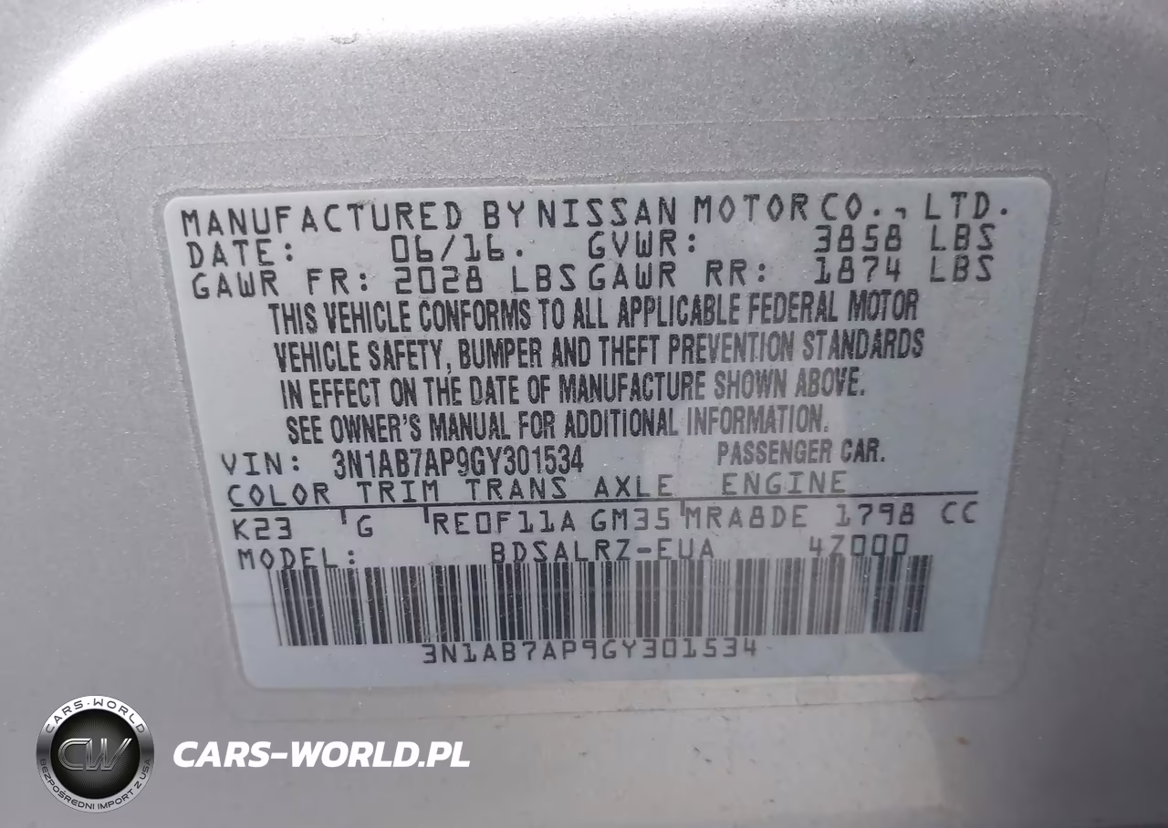 2016 Nissan Sentra Sr VIN:3N1AB7AP9GY301534 - 9