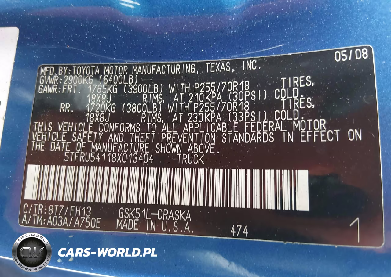 2008 Toyota Tundra Base V6 VIN:5TFRU54118X013404 - 9