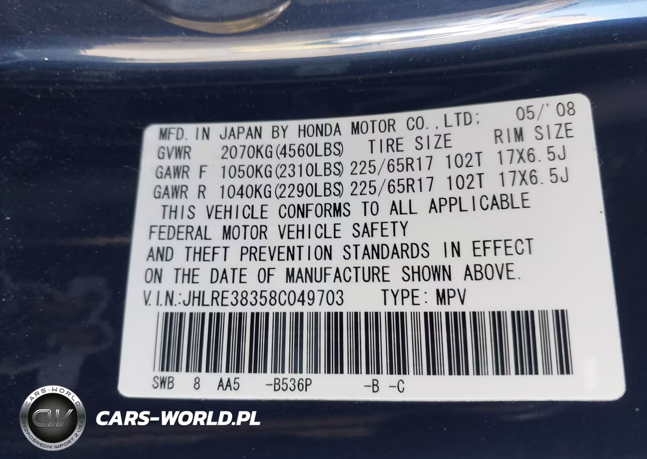 2008 Honda Cr-V Lx VIN:JHLRE38358C049703 - 9