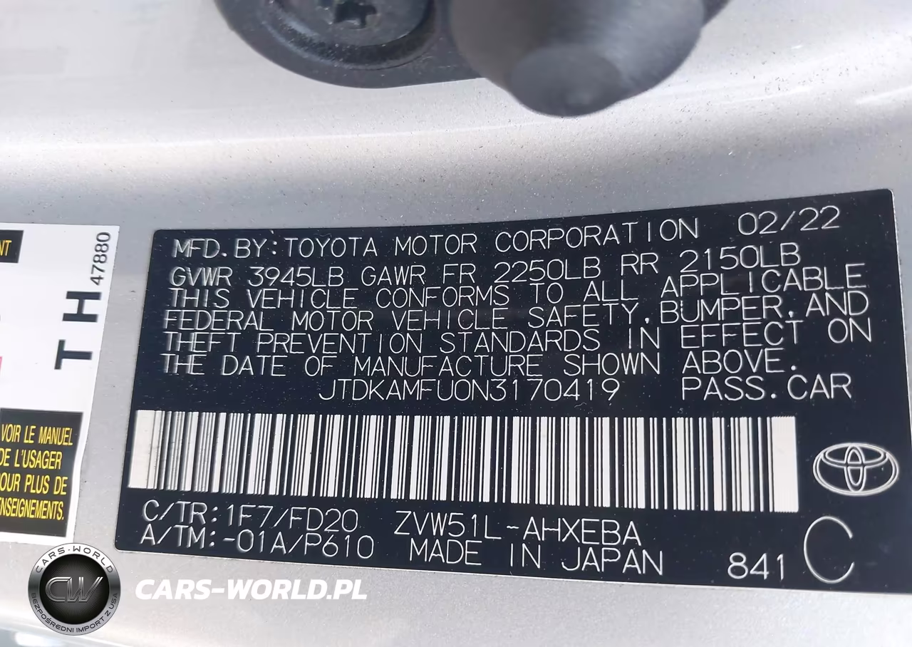 2022 Toyota Prius Le VIN:JTDKAMFU0N3170419 - 9