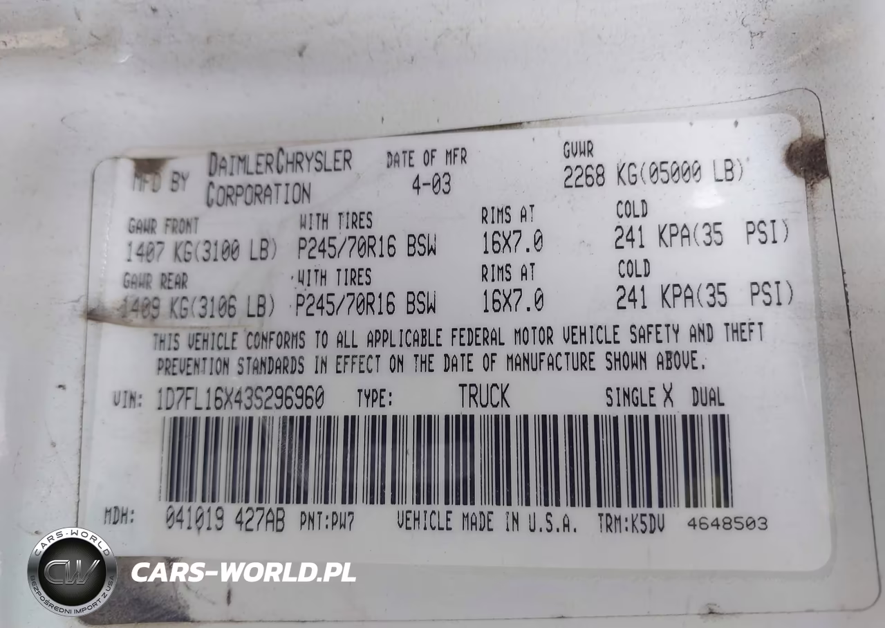 2003 Dodge Dakota VIN:1D7FL16X43S296960 - 9