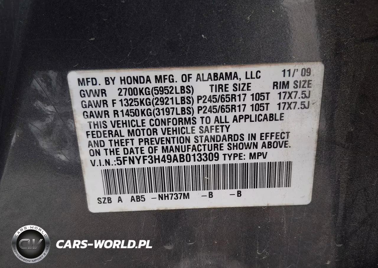 2010 Honda Pilot Ex VIN:5FNYF3H49AB013309 - 9