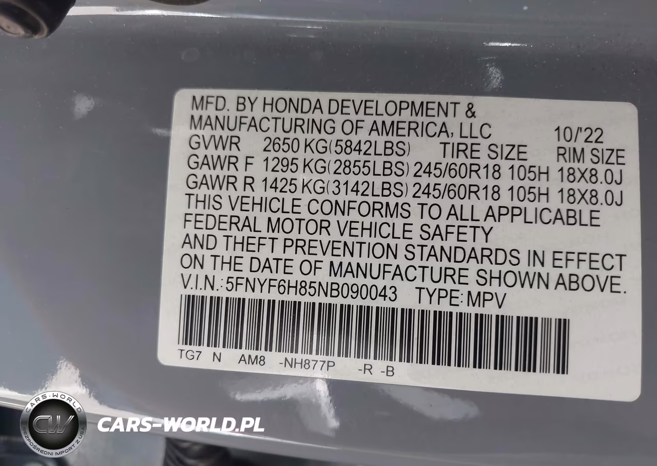 2022 Honda Pilot Trailsport VIN:5FNYF6H85NB090043 - 9
