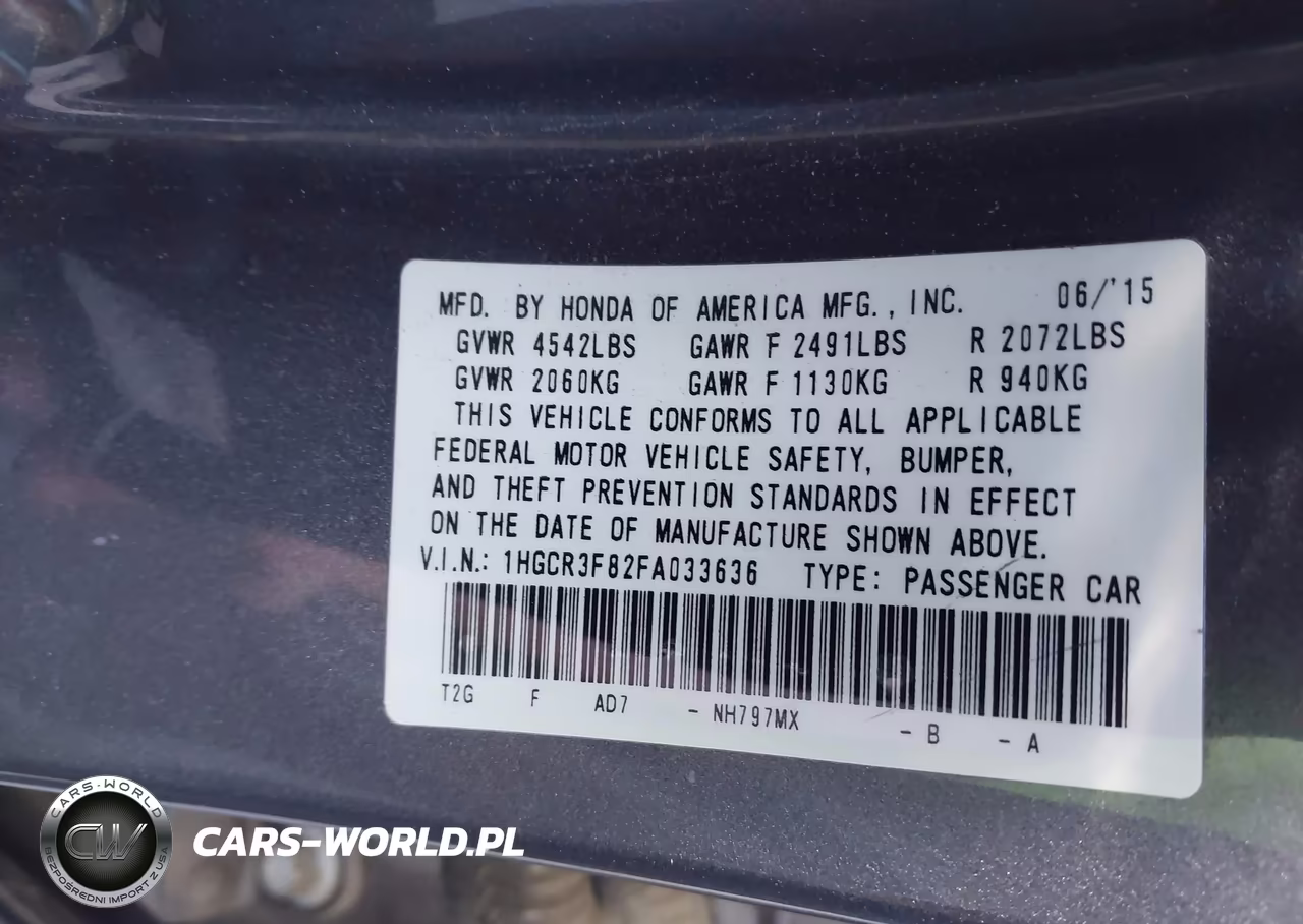 2015 Honda Accord Ex-L V-6 VIN:1HGCR3F82FA033636 - 9