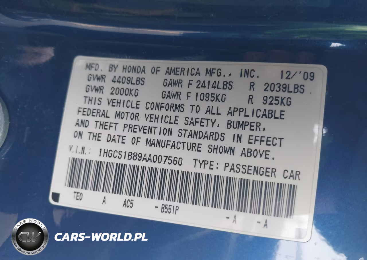 2010 Honda Accord Cpe VIN:1HGCS1B89AA007560 - 9