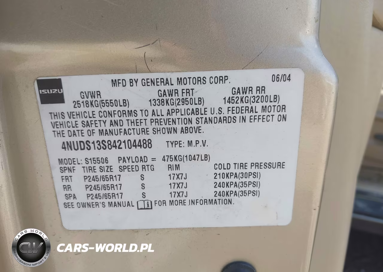 2004 Isuzu Ascender S VIN:4NUDS13S842104488 - 9