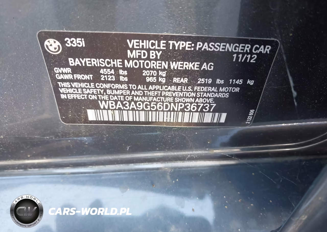 2013 BMW 335I VIN:WBA3A9G56DNP36737 - 9