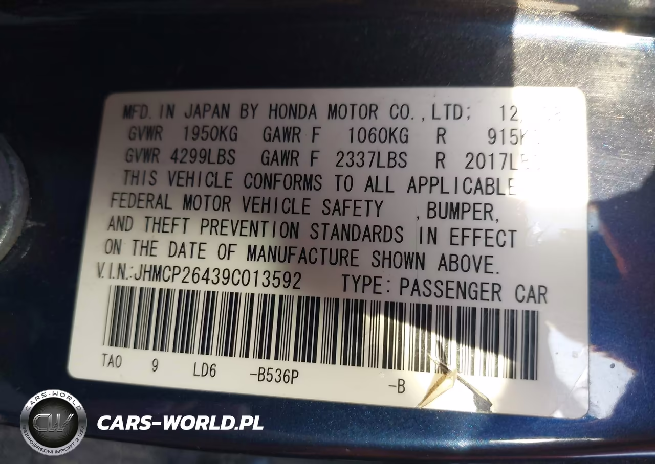 2009 Honda Accord 2.4 Lx-P VIN:JHMCP26439C013592 - 9