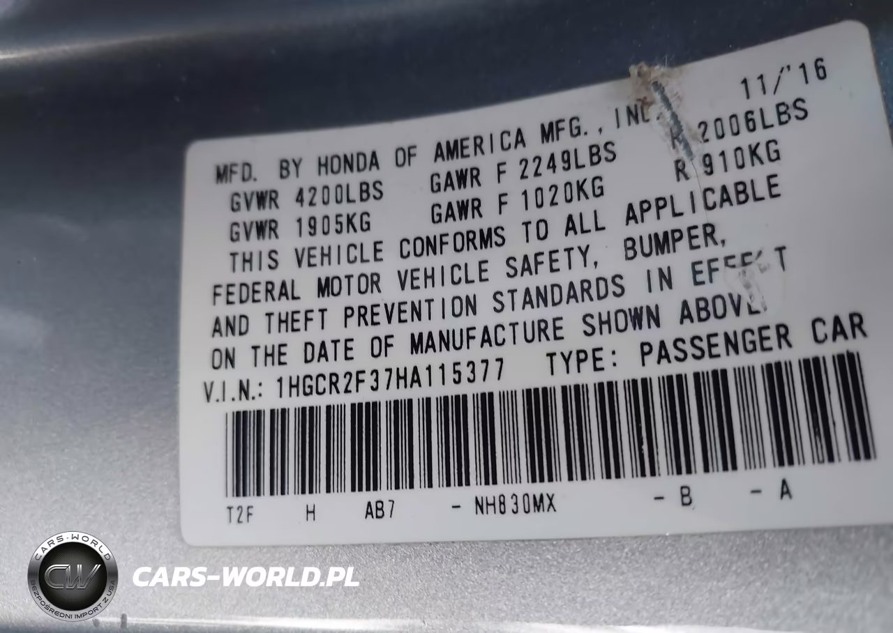 2017 Honda Accord Lx VIN:1HGCR2F37HA115377 - 9