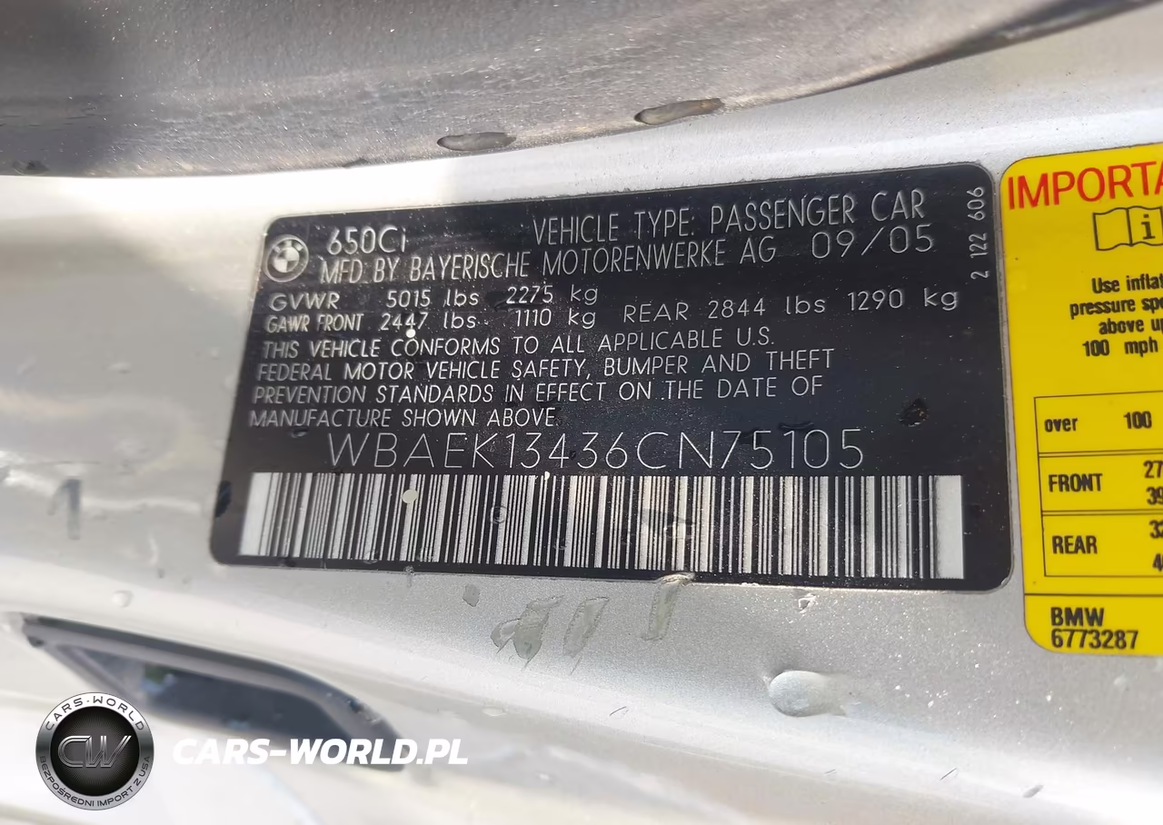 2006 BMW 650I VIN:WBAEK13436CN75105 - 9