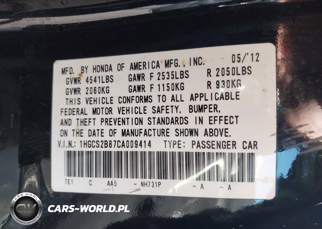 2012 Honda Accord 3.5 Ex-L VIN:1HGCS2B87CA009414 - 9