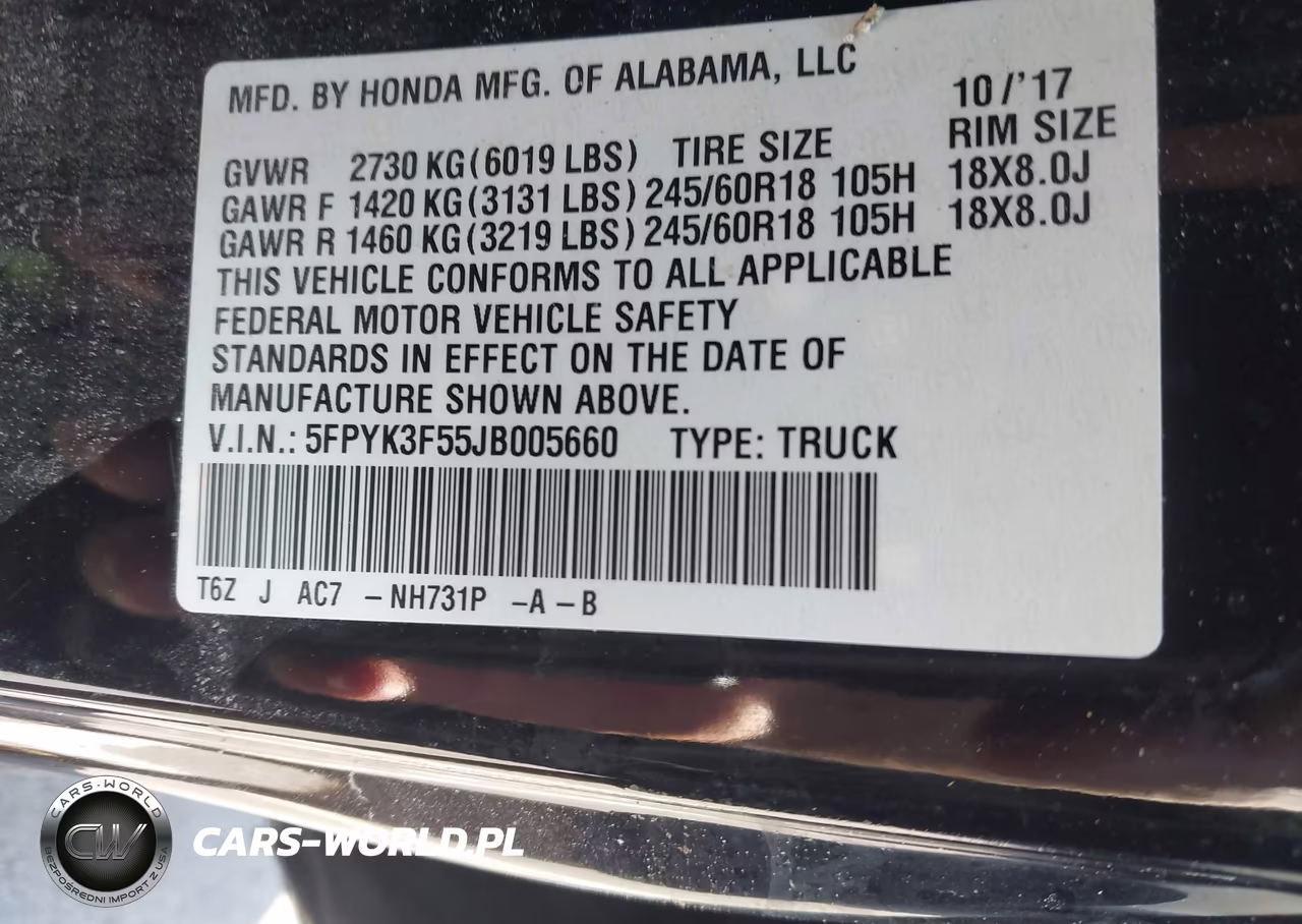 2018 Honda Ridgeline Rtl VIN:5FPYK3F55JB005660 - 9