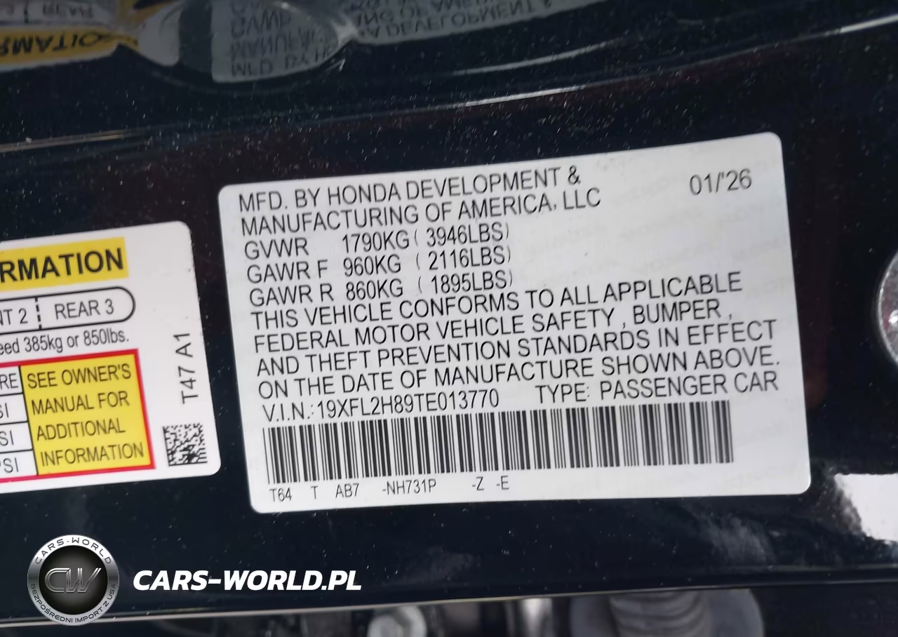 2026 Honda Civic Sport VIN:19XFL2H89TE013770 - 9