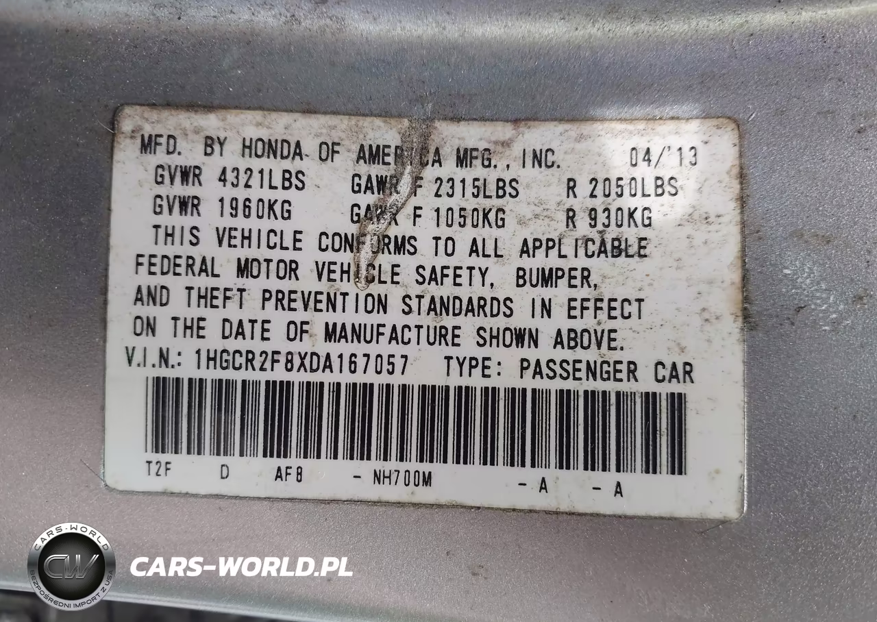 2013 Honda Accord Ex-L VIN:1HGCR2F8XDA167057 - 9