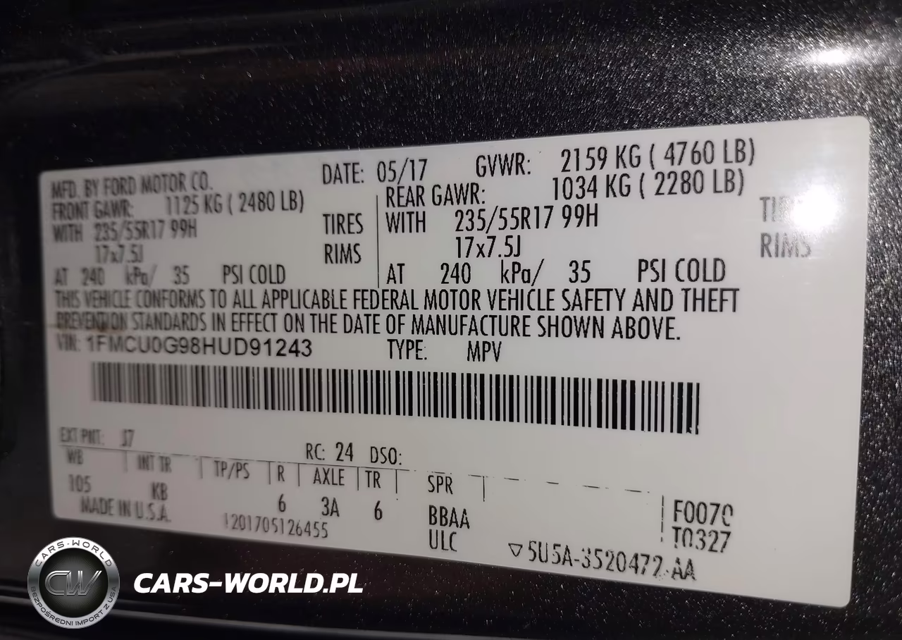 2017 Ford Escape Se VIN:1FMCU0G98HUD91243 - 9