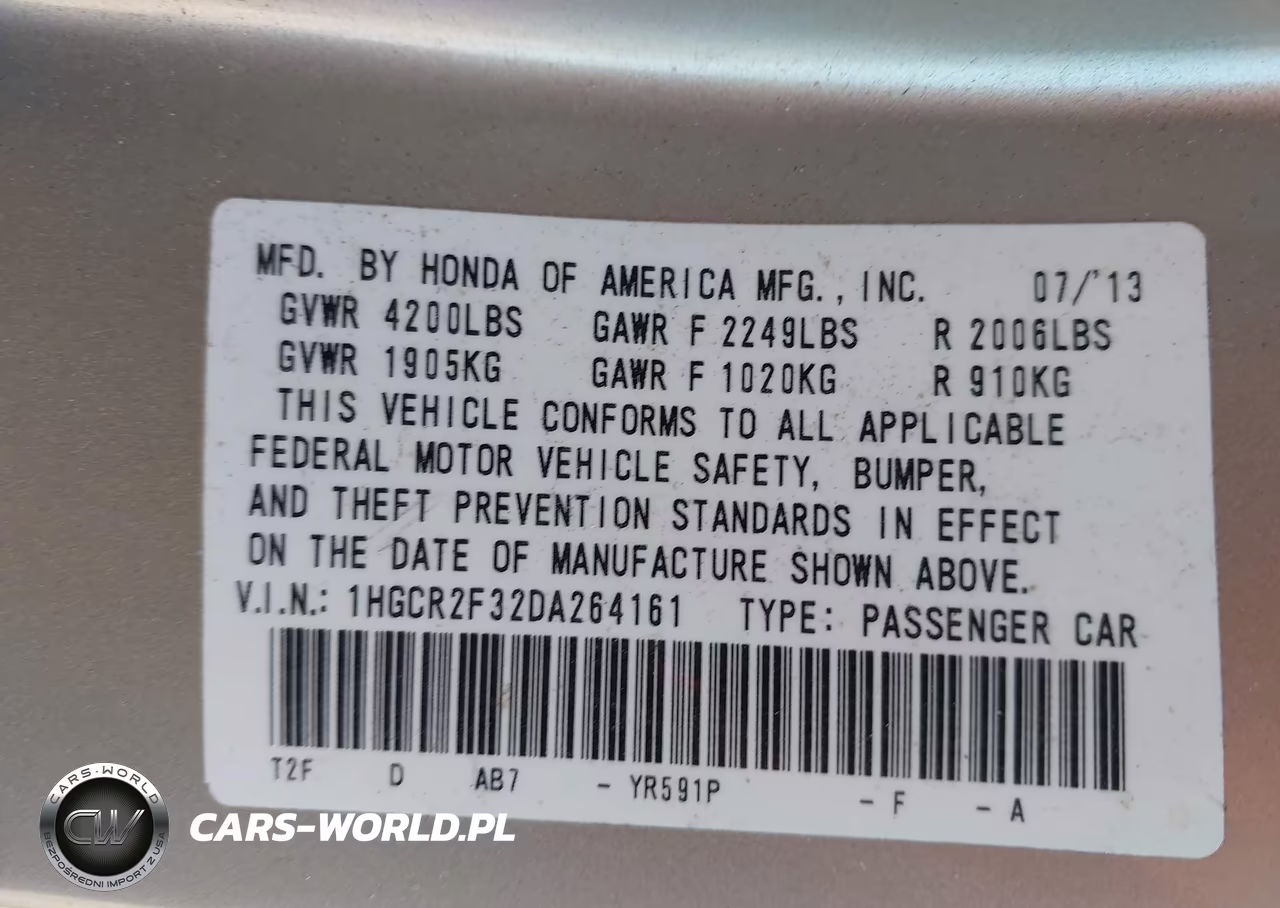 2013 Honda Accord Lx VIN:1HGCR2F32DA264161 - 9