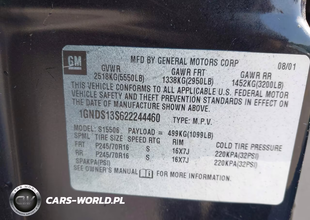 2002 Chevrolet Trailblazer Lt VIN:1GNDS13S622244460 - 9