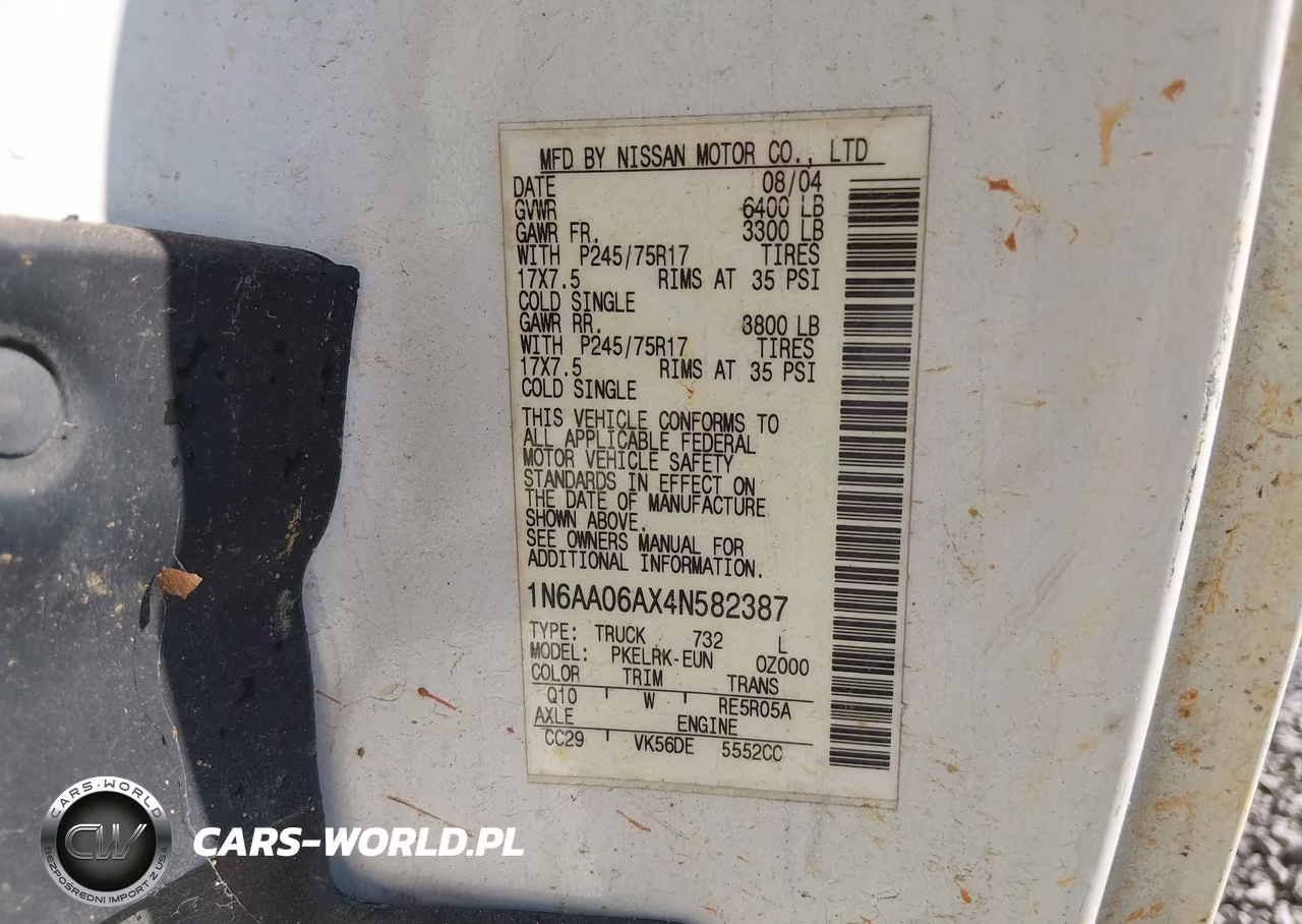 2004 Nissan Titan Xe VIN:1N6AA06AX4N582387 - 9