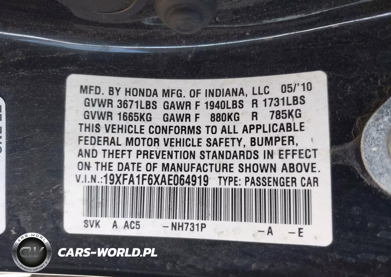 2010 Honda Civic Lx-S VIN:19XFA1F6XAE064919 - 9