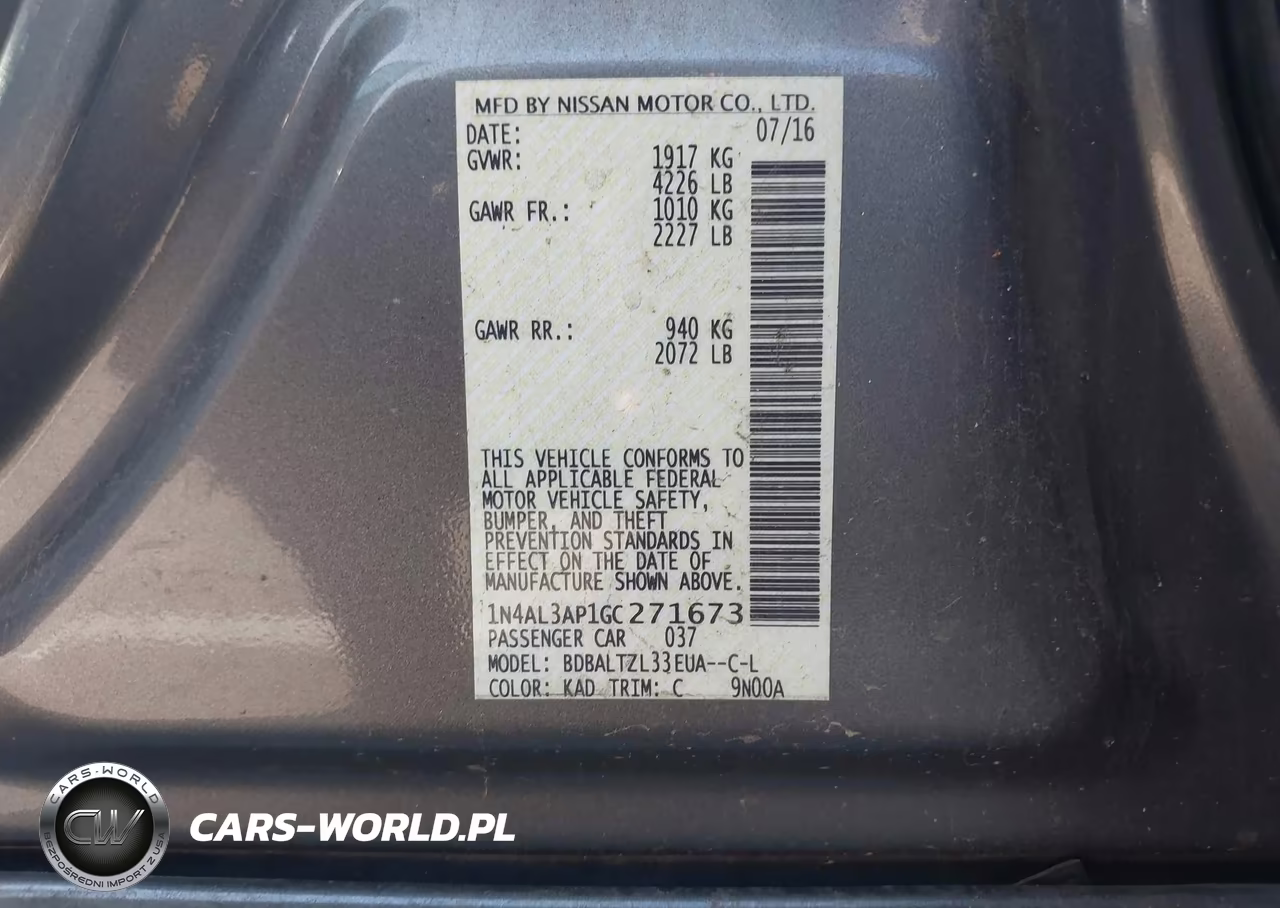 2016 Nissan Altima 2.5 Sl VIN:1N4AL3AP1GC271673 - 9