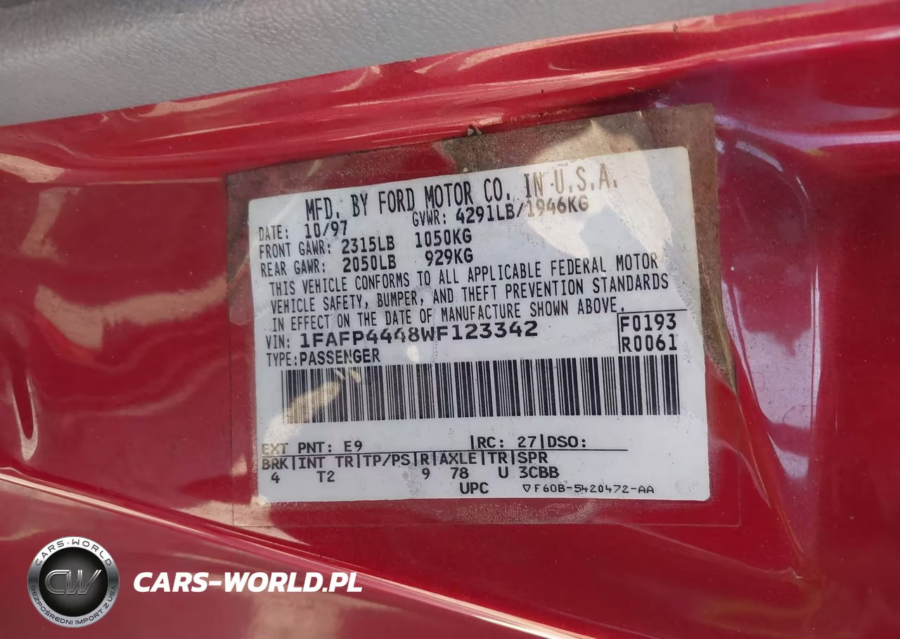 1998 Ford Mustang VIN:1FAFP4448WF123342 - 9