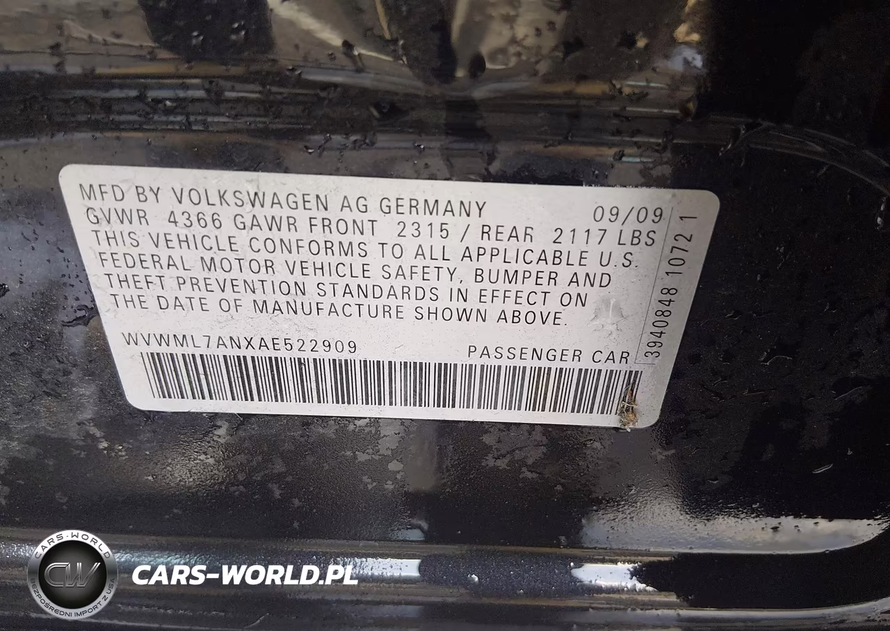 2010 Volkswagen Cc Sport VIN:WVWML7ANXAE522909 - 9